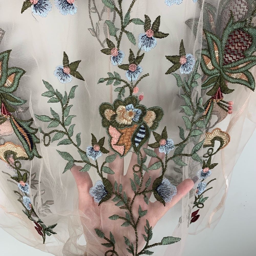Dalia Blush Pink Mesh Floral Embroidered Sheer Top - Picture 6 of 8